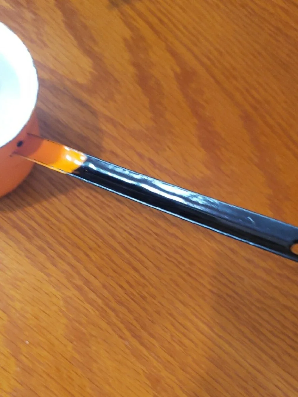 Vtg Bright Orange Enameled Fondue/ Melted Butter Pourer